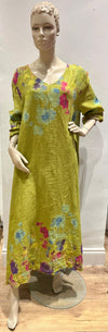 Made In Italy Linen Dress - Floral Meadow Green
