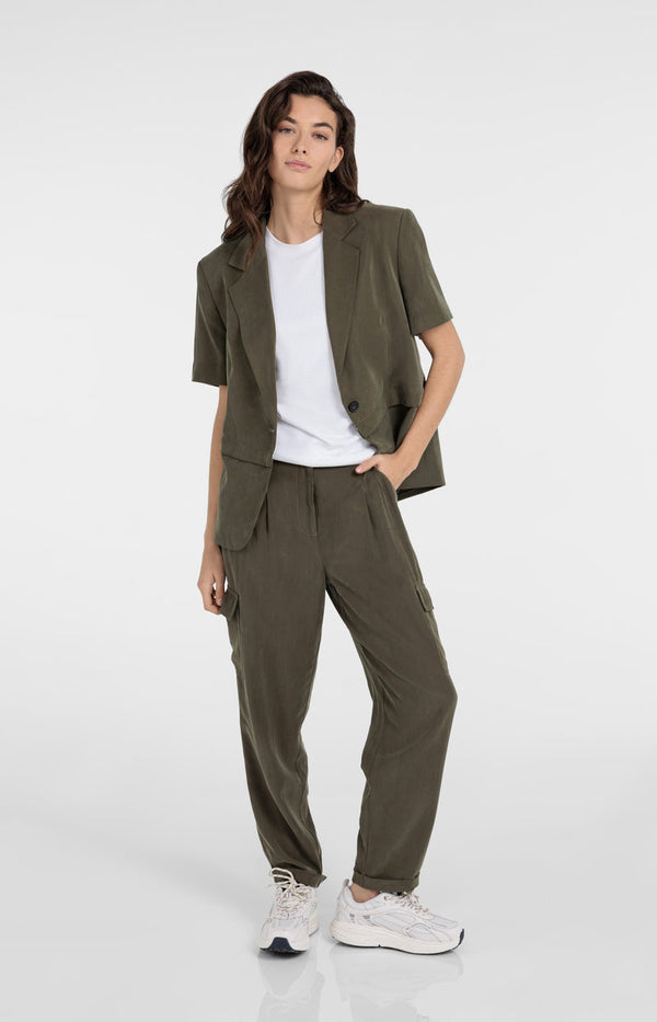 YAYA Woven Blazer with Short Sleeves & detachable zip hem
