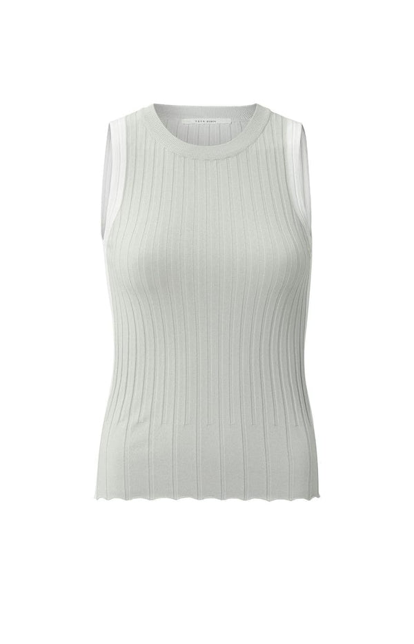 Yaya Ribbed tanktop with contrasting details-Grey Melange