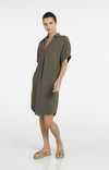 YAYA V-neck Dress with Pleated Sleeves & a Loose Fit - Army Green