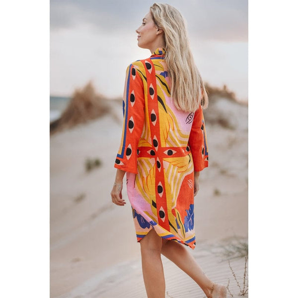 Isla Bonita Beaded Shirt Dress - Eye Print