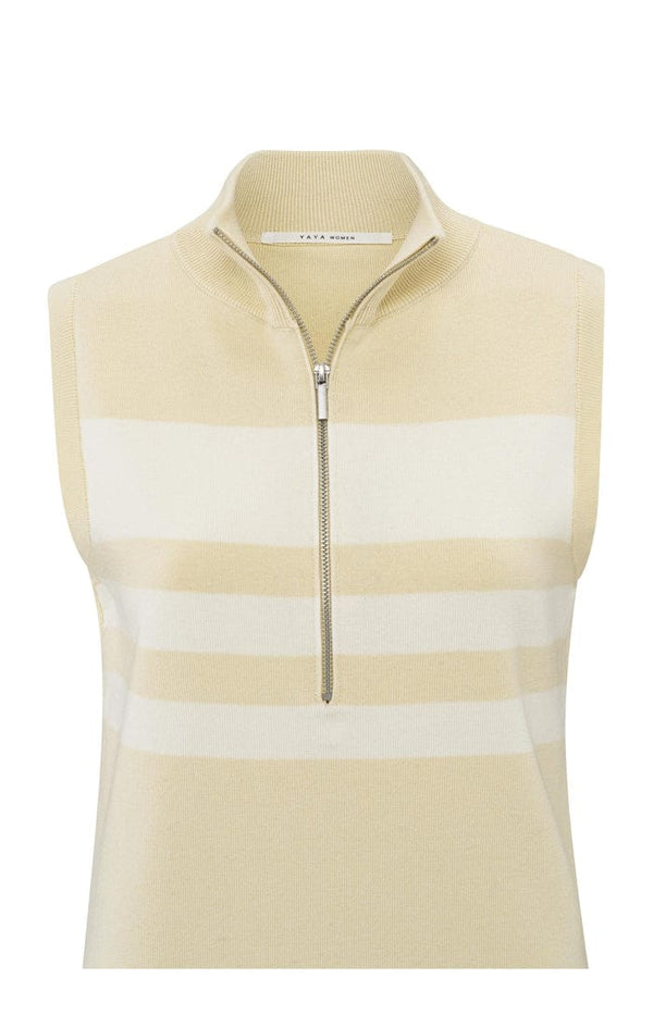Yaya Sleeveless sweater with block stripes and half-zip-Humus Beige Dressin