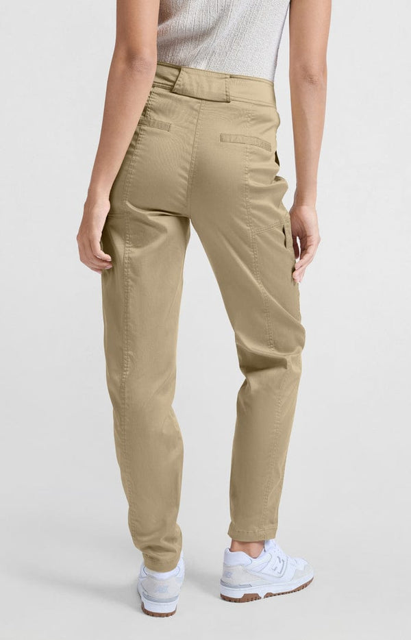 Yaya High waist cargo trousers with slim legs and pockets-Safari