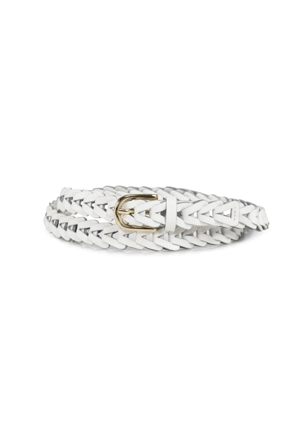 YAYA Braided Leather Belt with Buckle - Ivory White
