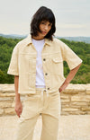 YAYA Oversized Denim Jacket with Short Sleeves -Warm Beige