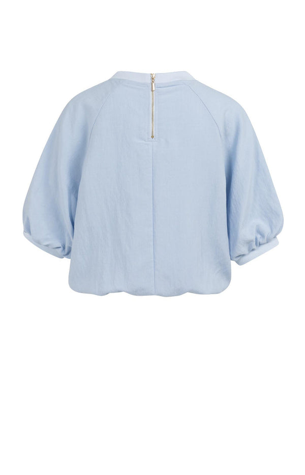 YAYA Woven T-Shirt with Balloon Sleeves and Zip - Light Blue
