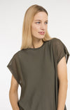 YAYA Top with Sheer Short Sleeves & Crew Neck - Army Green