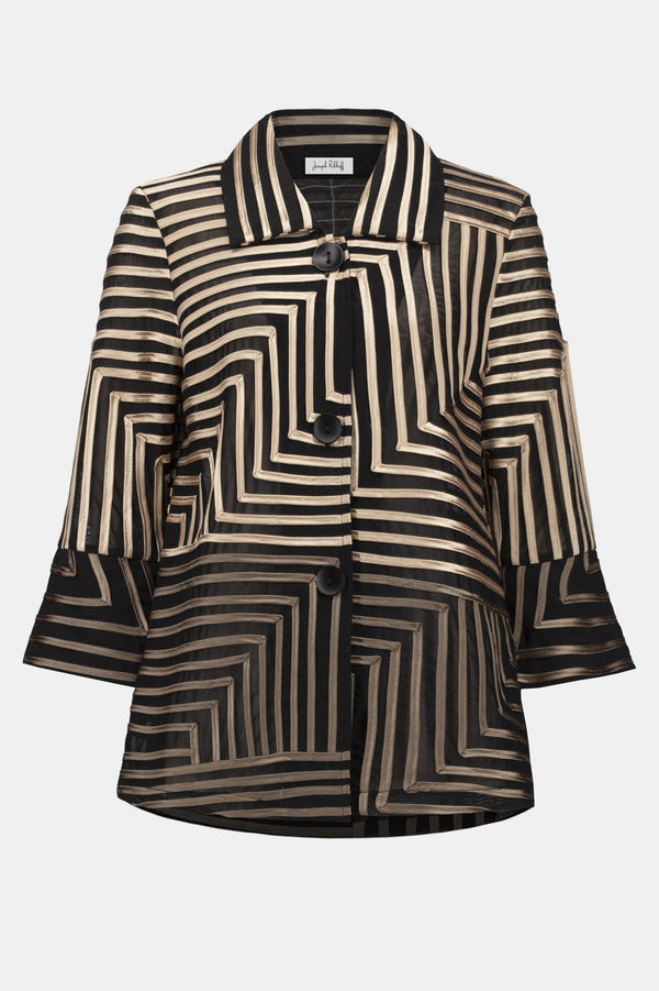 Joseph Ribkoff Satin Soutache LDS jacket - Black/Campagne- Abstract Print