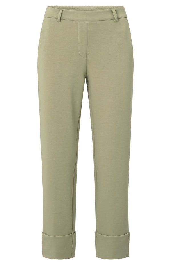 YAYA Trousers - Jersey pants with fixed turned-up hemSoft Green