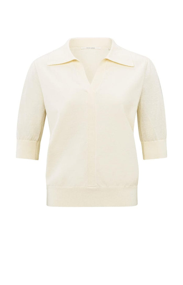 YAYA Knitted Polo With Transparent sleeves- Off White