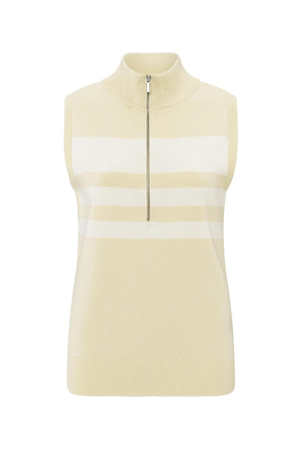 Yaya Sleeveless sweater with block stripes and half-zip-Humus Beige Dressin