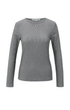 YAYA Ribbed Shoulder Pads Long Sleeve Top - Dark Night Grey Dess