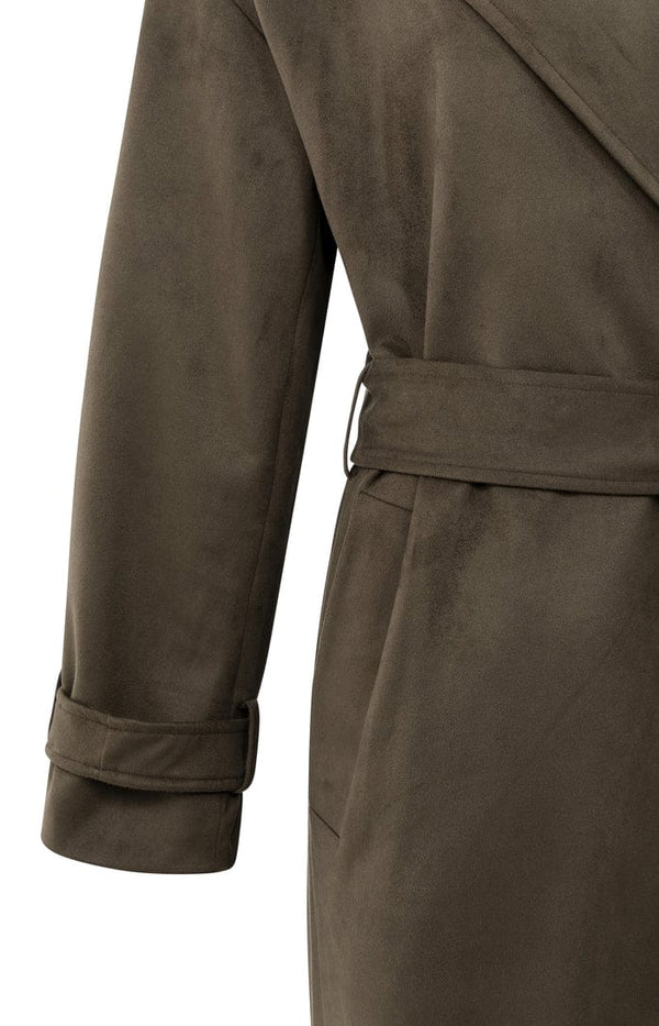 YAYA Long Lenth Oversized Suedine Coat - Brown