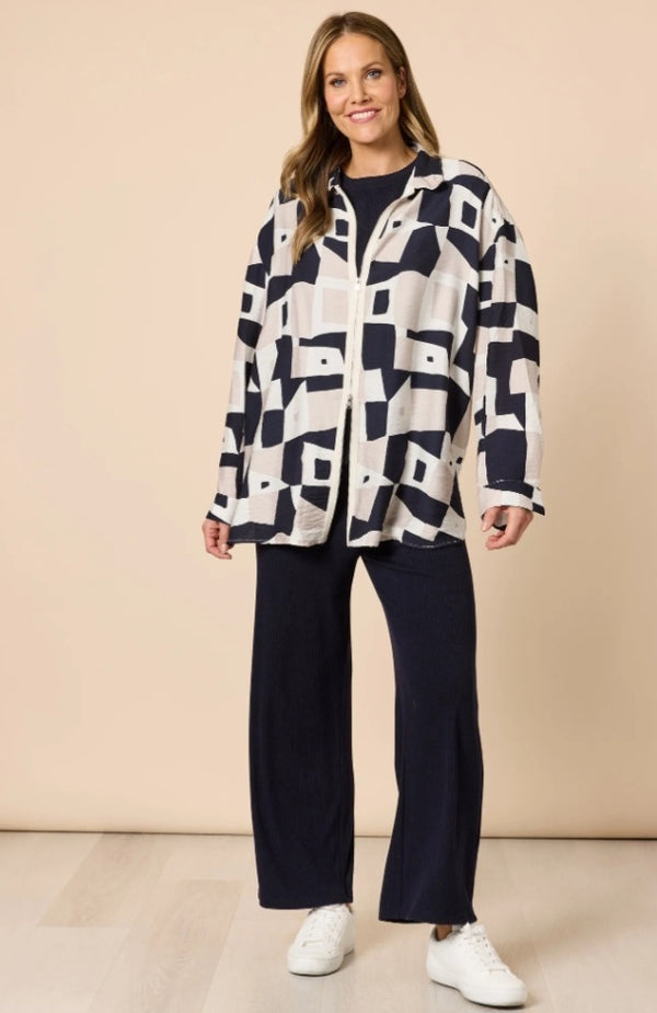 Threadz Gauche Shacket - Navy Multi