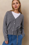 YAYA V-neck Tie Waist Cardigan-Medium Grey Melange
