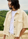 YAYA Oversized Denim Jacket with Short Sleeves -Warm Beige