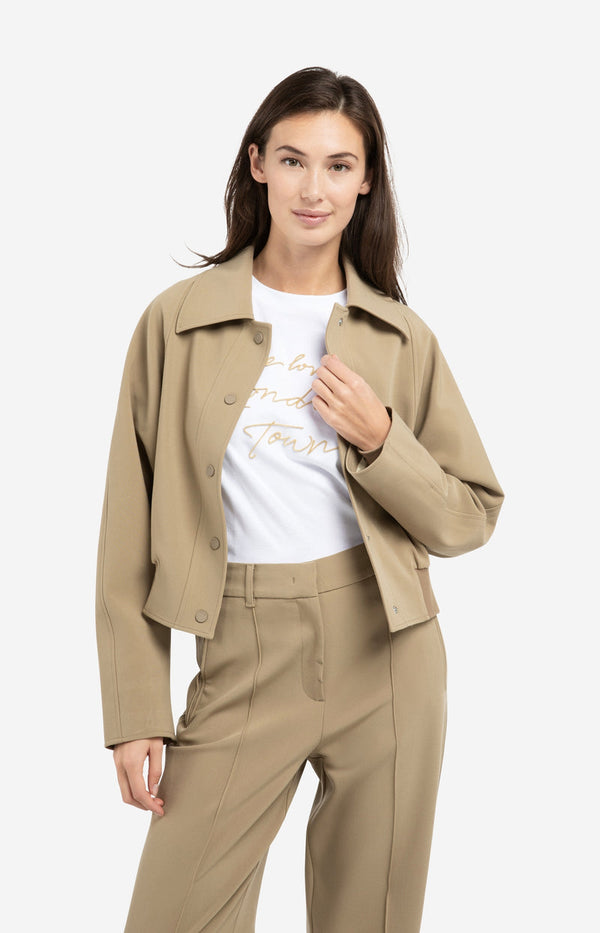 YAYA Short Woven Oversized Jacket - Khaki Green