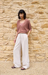 YAYA Linen blend trousers with wide legs and fringed details - Cloud Cream White