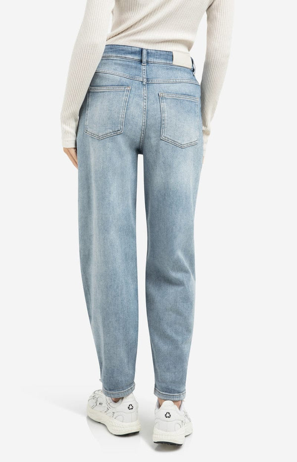YAYA High-waist jeans with loose fit and roll-up legs - Blue Denim
