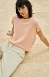 YAYA Short Sleeve Sweater with Stitch Details-Peach Palazzo Orange