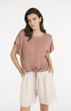 YAYA Flowy Top with Knot Detail & Elastic hem - Burlwood Pink