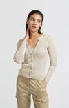 YAYA Faux Layered Ribbed Cardigan - Light Beige Melange