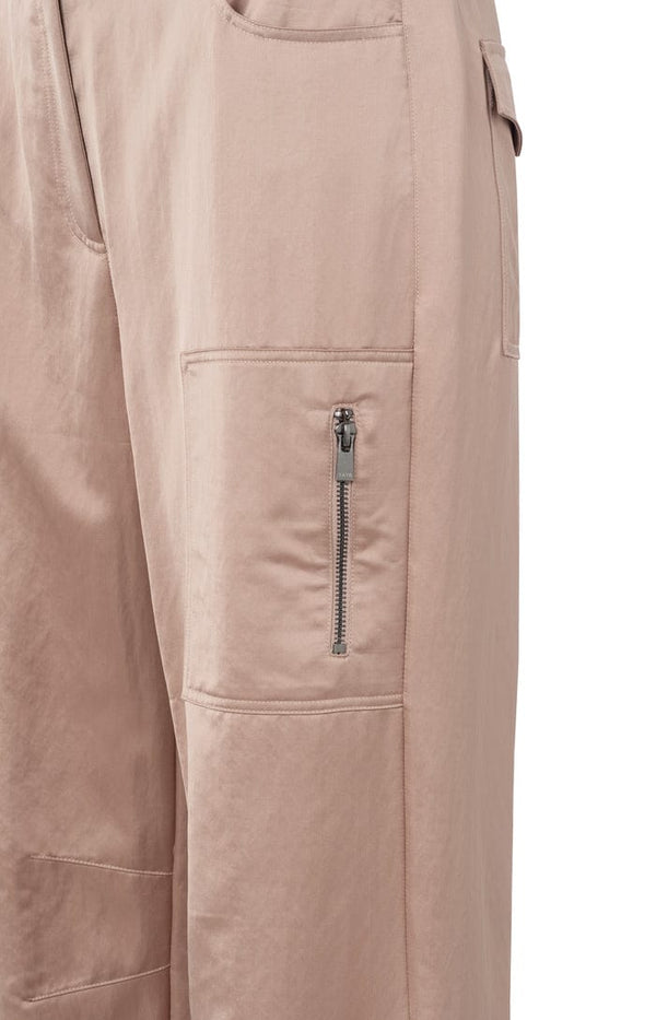 Yaya Satin cargo trousers with wide legs and pocket details Dusty Pink