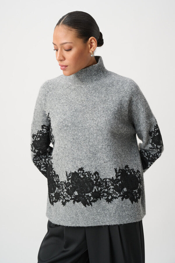 Joseph Ribkoff Relaxed Fit Floral Pullover- Grey/Black