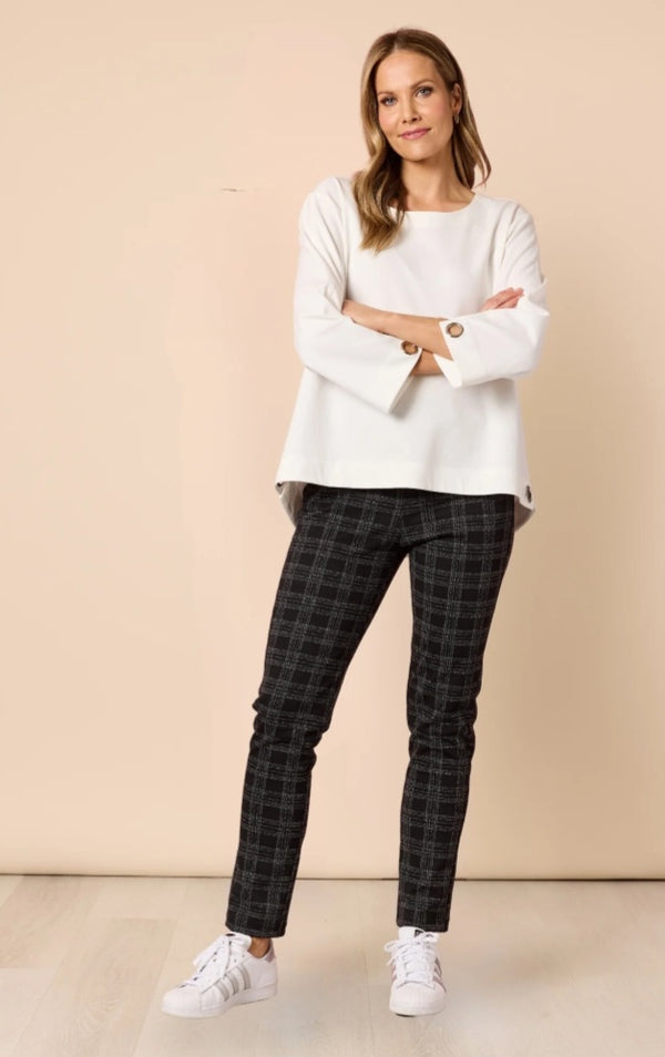 Threadz Cannes Check Print Slim Leg Pant - Black