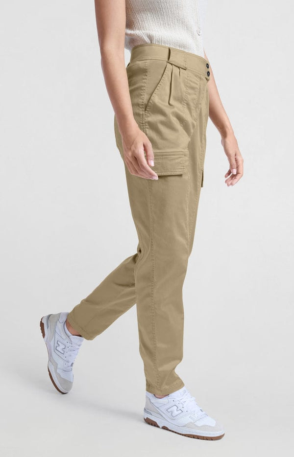 Yaya High waist cargo trousers with slim legs and pockets-Safari