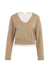YAYA Sweater with layered look and contrast neckline - Khaki Green Dressin