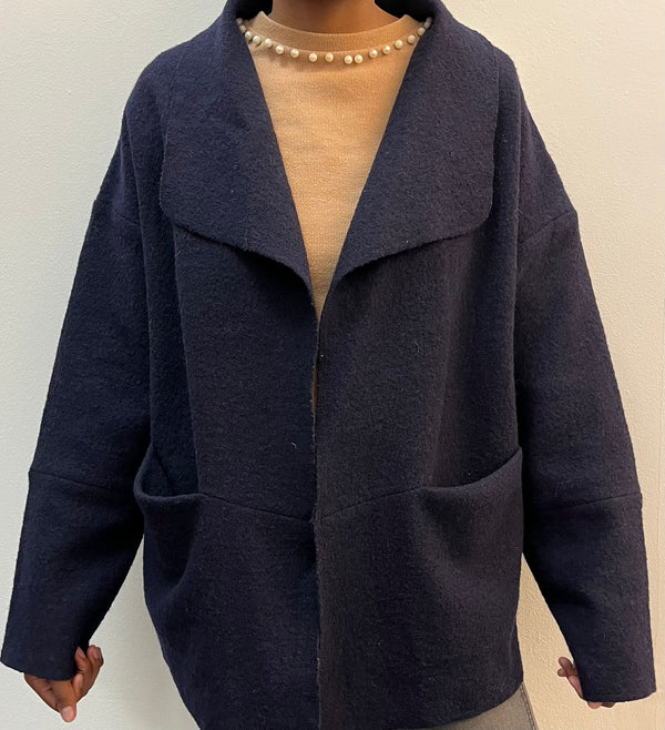 SIROCCO Boiled Wool Jacket - Navy