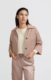 Yaya Short oversized jacket in heavy satin with buttons Dusty Pink