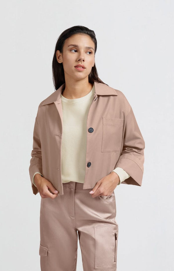 Yaya Short oversized jacket in heavy satin with buttons Dusty Pink