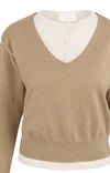 YAYA Sweater with layered look and contrast neckline - Khaki Green Dressin
