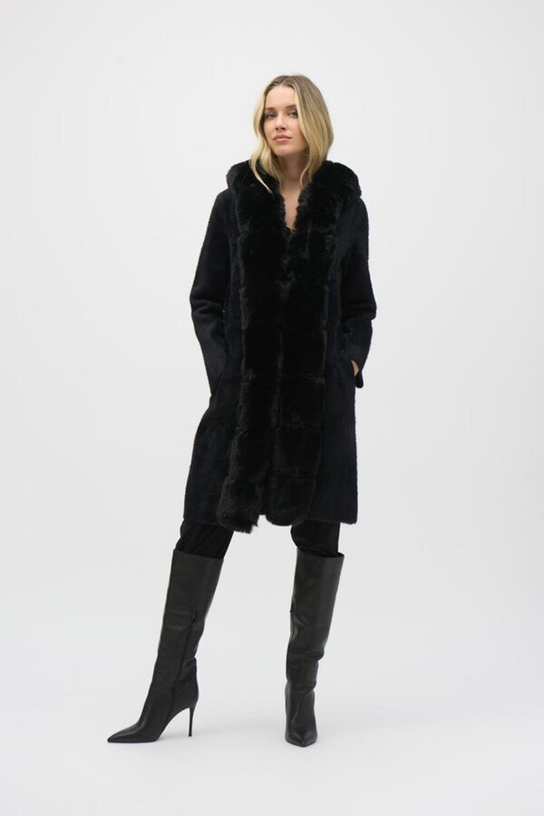 Joseph Ribkoff Fur Trim Hooded Jacket - Black