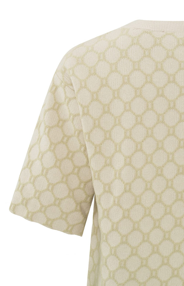 YAYA Round Neckline Print Sweater - Chalk White Dessin