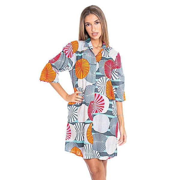 Isla Bonita Cotton Shirt Dress - Multicolored Print