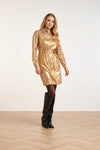 SMASHED LEMON Metallic Shirt Dress/Belt -Gold