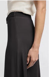 YAYA Satin A line midi skirtwith fancy belt detail - dark metal grey