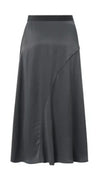 YAYA Satin A line midi skirtwith fancy belt detail - dark metal grey