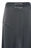 YAYA Satin A line midi skirtwith fancy belt detail - dark metal grey