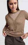 YAYA - Sweater with transparent V detail on the neckline - Chocolate malt taupe