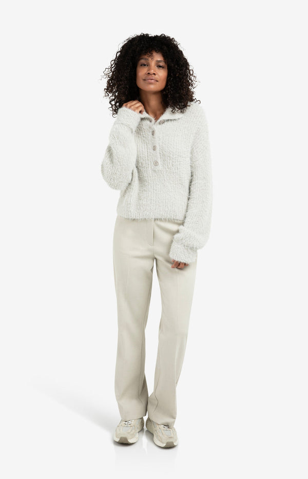 YAYA Furry Collar Sweater - CloudGrey