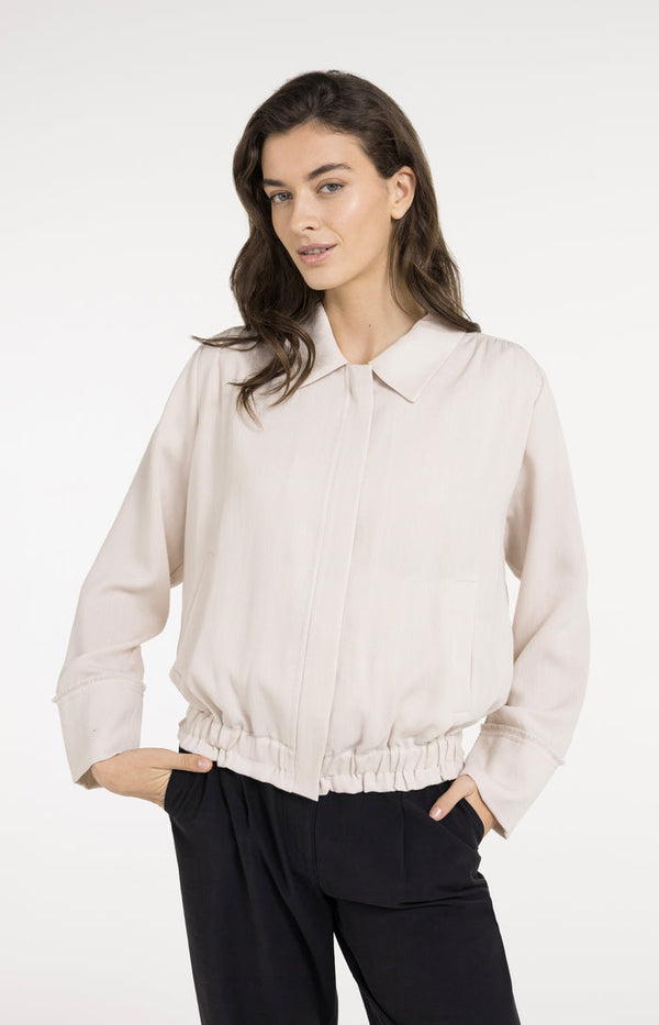 YAYA Linen Blouse Jacket with Collar & Elasticated Hem - Cloud Cream White