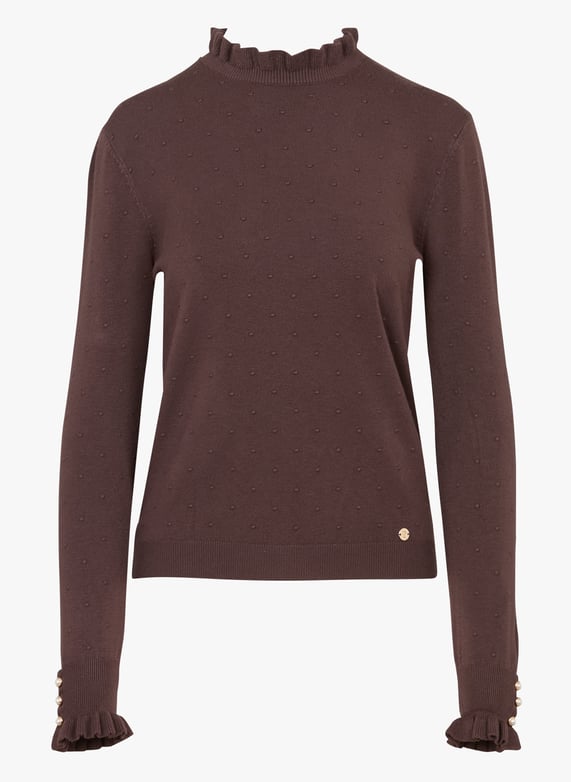 LA PETITE ETOILE Solferino Jacquard ruffled round-neck sweater