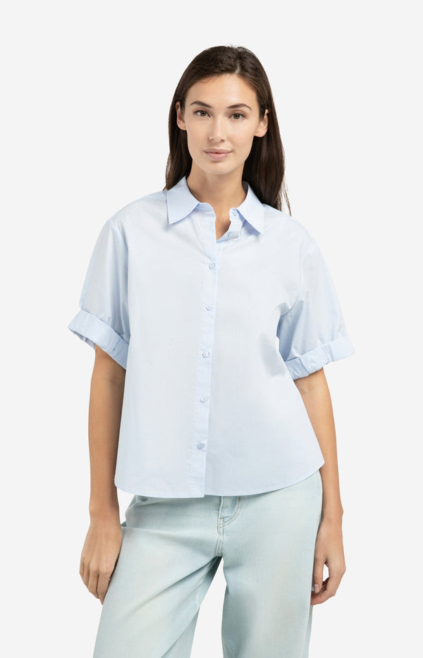 YAYAShort Roll- Up Sleeve Blouse With Collar