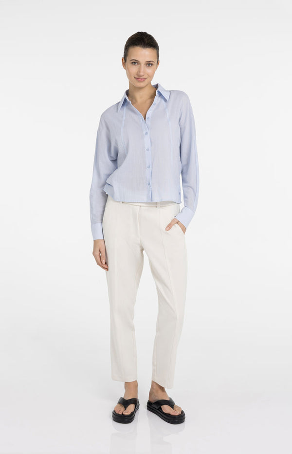 YAYA Blouse with Diagonal Seams & Button Details - Light Blue