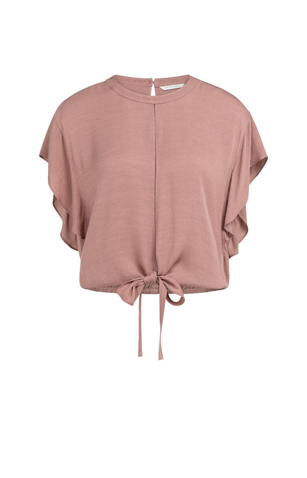 YAYA Flowy Top with Knot Detail & Elastic hem - Burlwood Pink