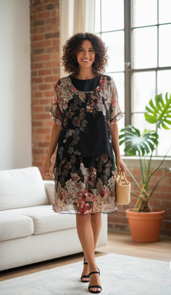 Made in Italy Pati Silk Dress - Floral Overlay